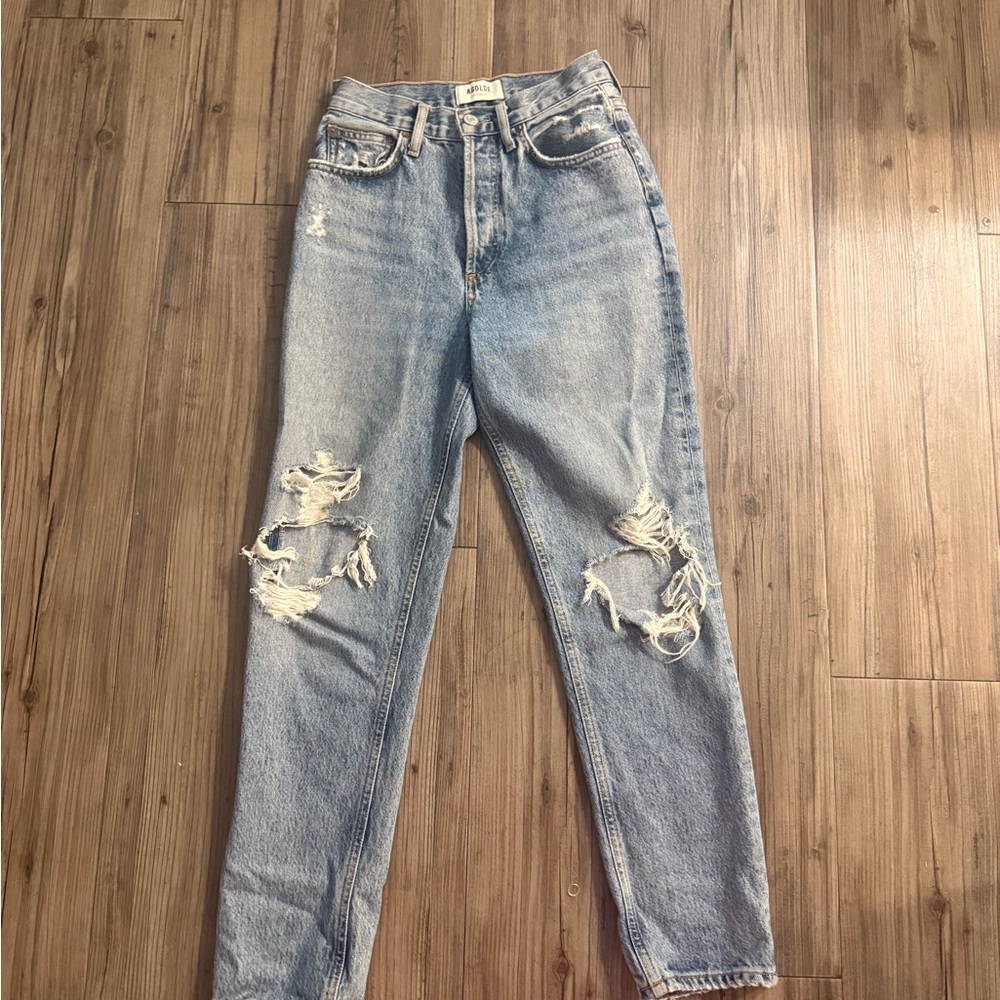 Agolde Fen Light Blue Distressed Straight Leg Jeans Size 23